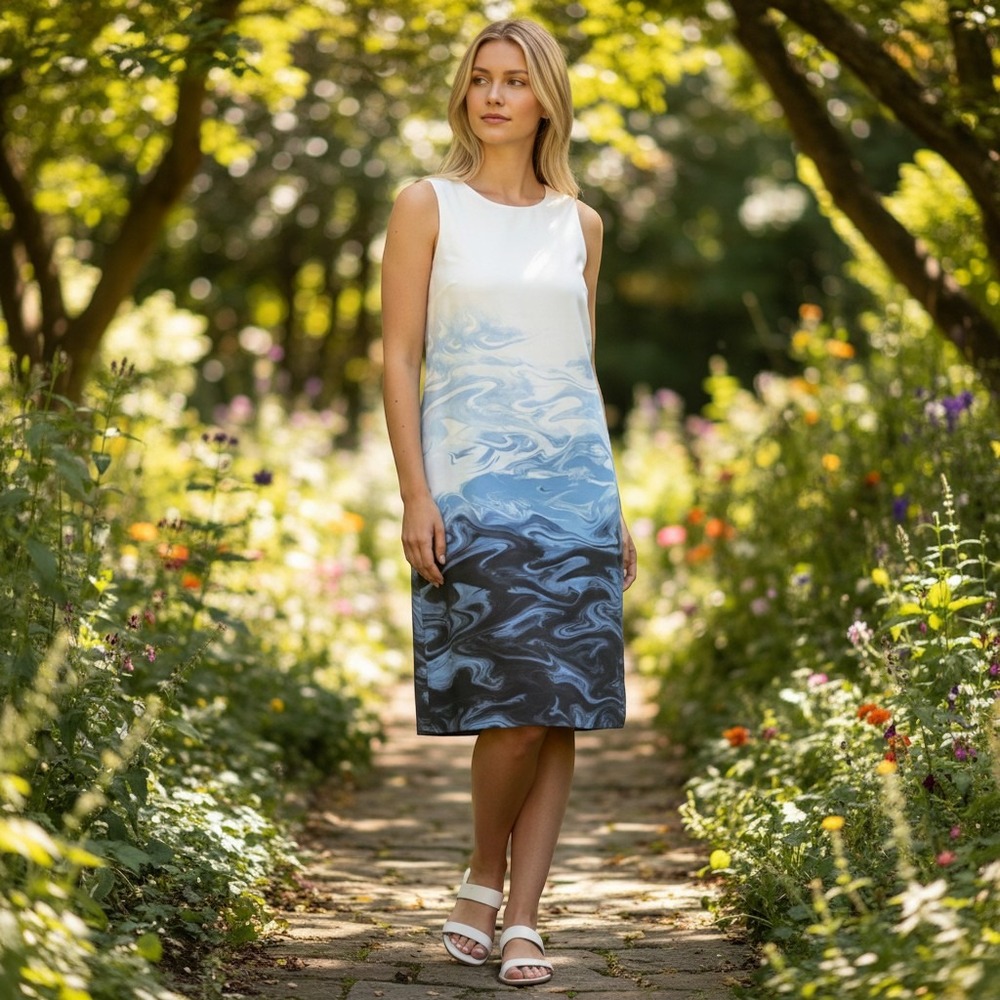 Vince Camuto, Blue and White Swirl Dress size‎ 10